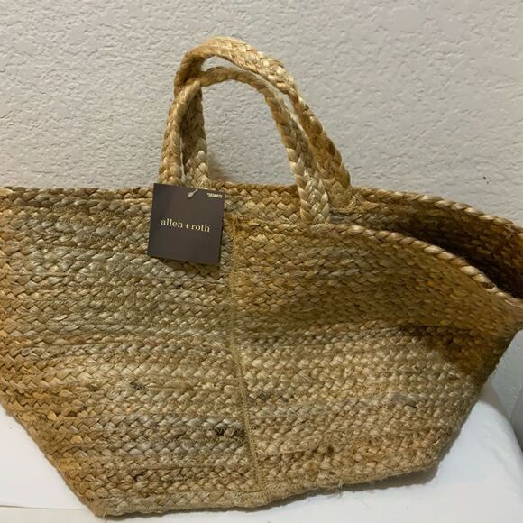 COPY - Allen Roth Natural Jute Woven Shopping Tote Basket Beige Brown, Carry Ha… - Picture 8 of 13
